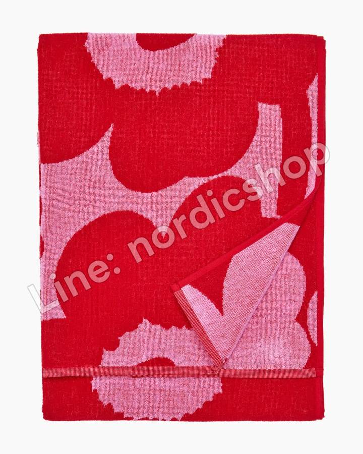 Marimekko Unikko 浴巾 70x150 cm・亮粉紅、紅色