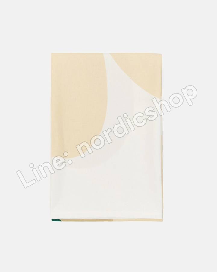 Marimekko Anniversary Unikko 桌巾 135x250 cm・白色、乾草綠、沙色、祖母綠(2)