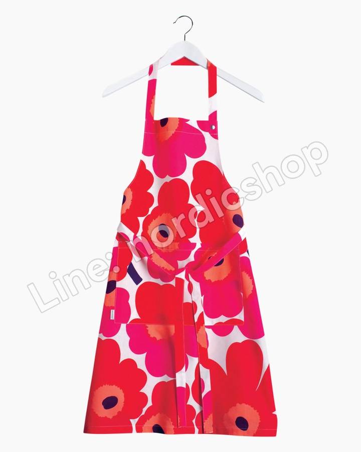 Marimekko Pieni Unikko 圍裙・白色、紅色