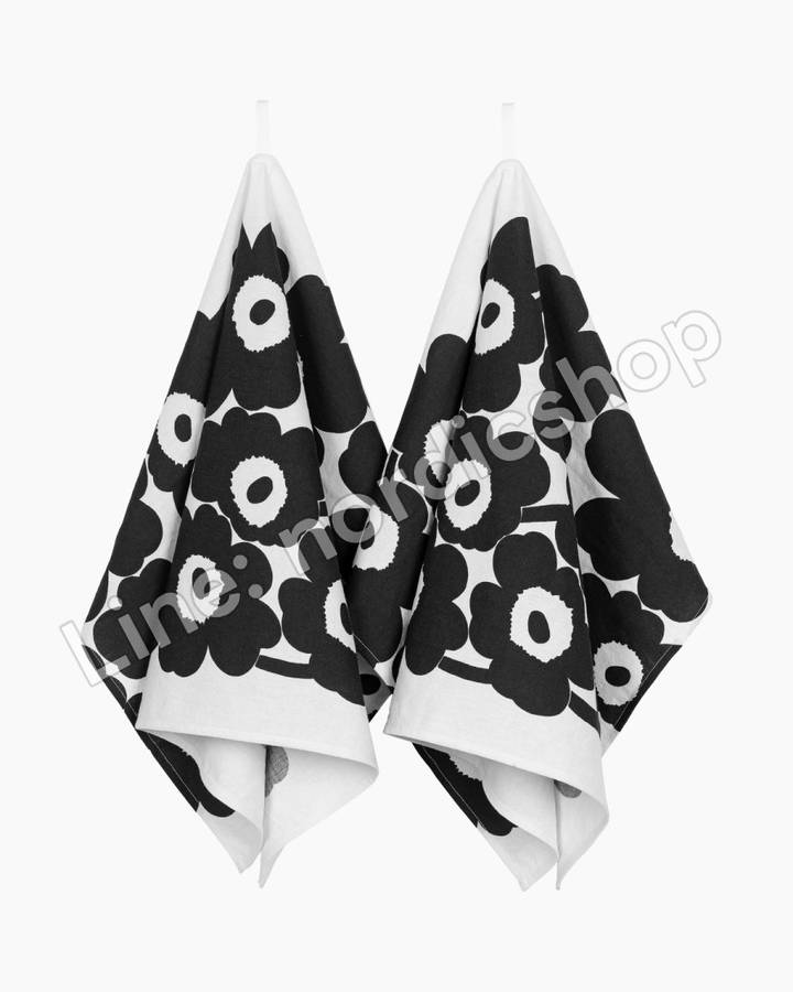 Marimekko Unikko 廚房擦巾 2 入・白色、黑色