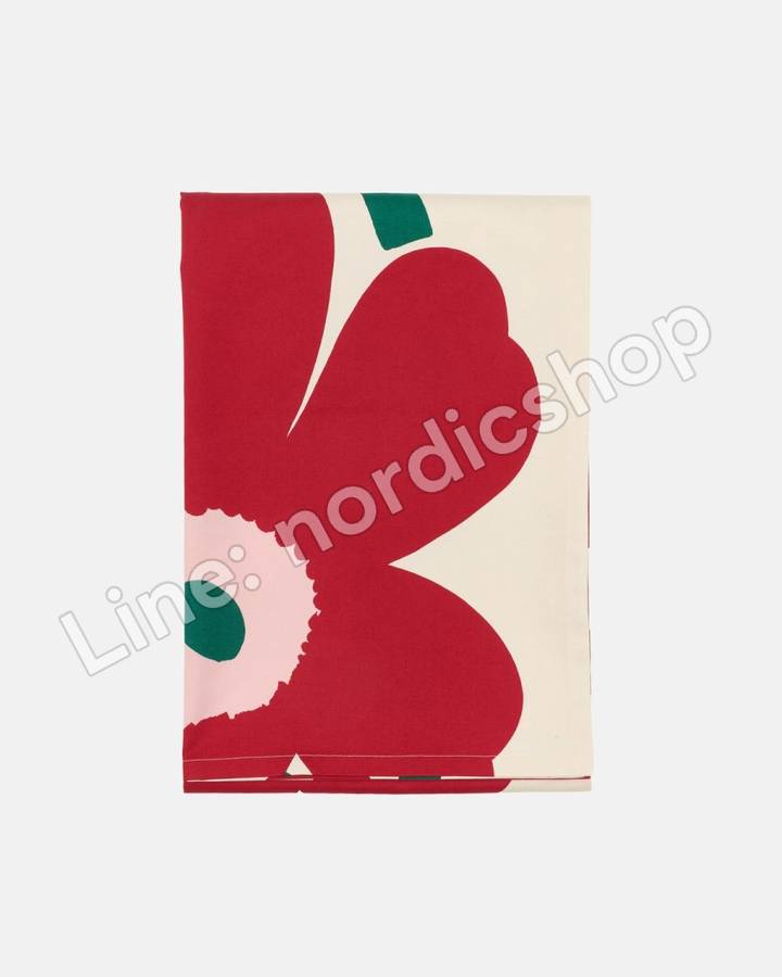 Marimekko Unikko 桌巾 135x250 cm・米白、蔓越莓紅、玫瑰色(2)