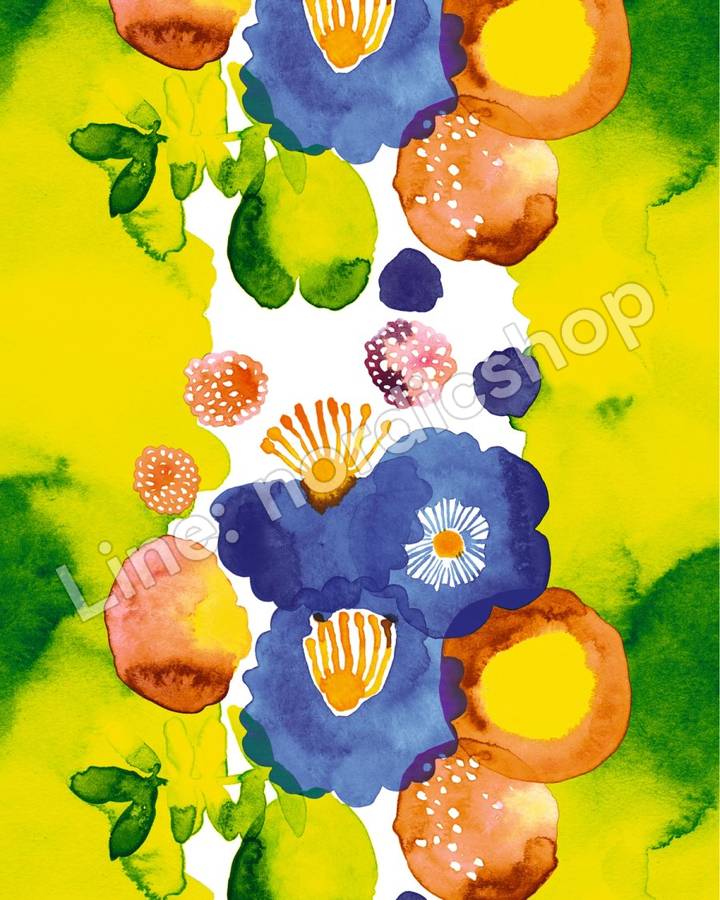 Marimekko Juhannustaika 棉布・白色、藍色、綠色、紅色(3)