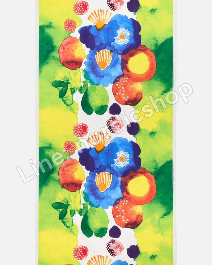 Marimekko Juhannustaika 棉布・白色、藍色、綠色、紅色