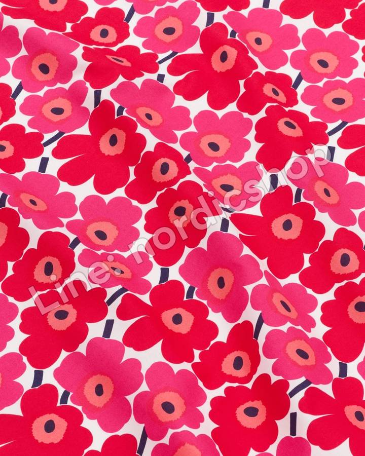 Marimekko Mini Unikko 棉布・白色、紅色、亮粉紅