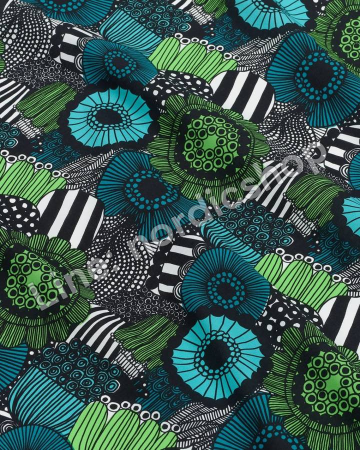Marimekko Pieni Siirtolapuutarha 棉布・白色、綠色、黑色(2)