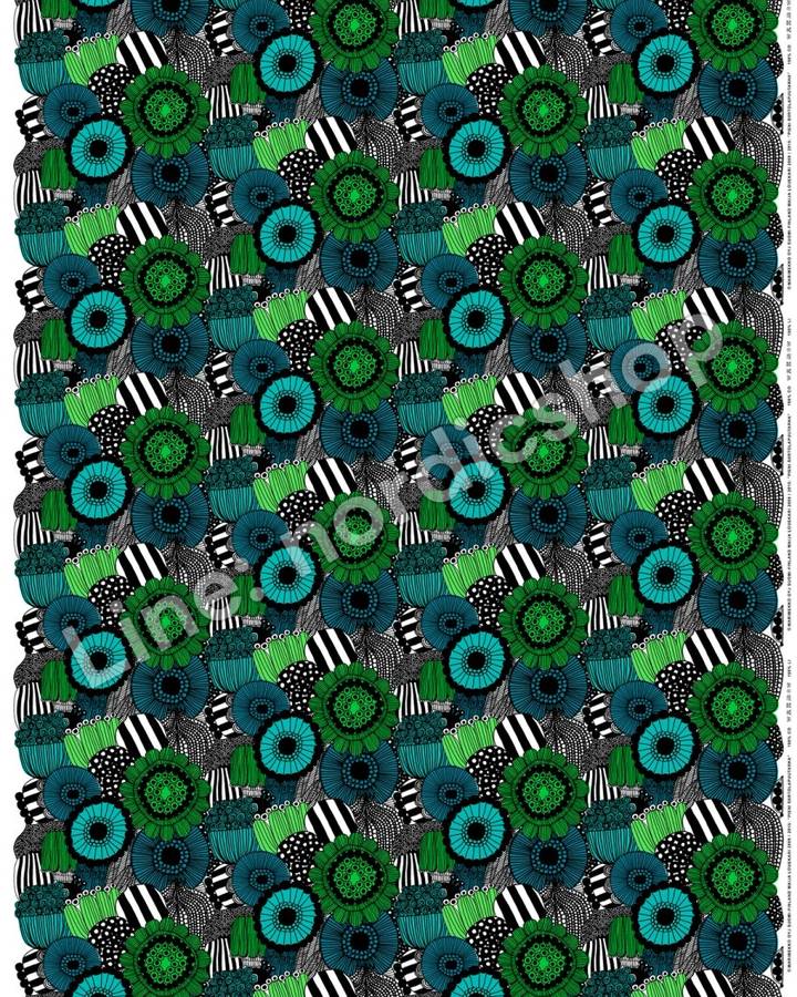 Marimekko Pieni Siirtolapuutarha 棉布・白色、綠色、黑色(3)