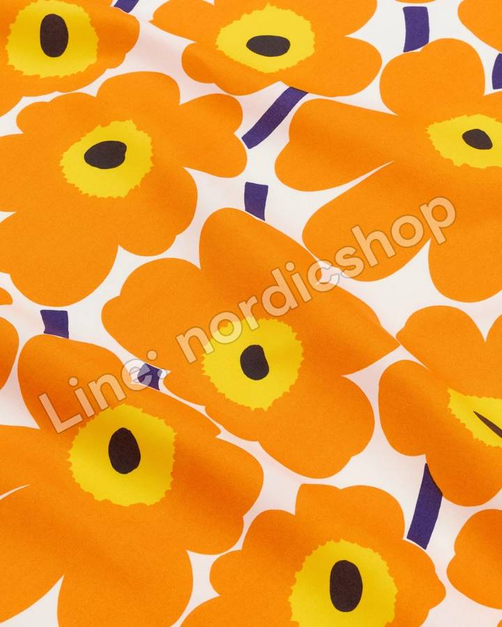 Marimekko Pieni Unikko 棉布・白色、橘色、深藍(2)
