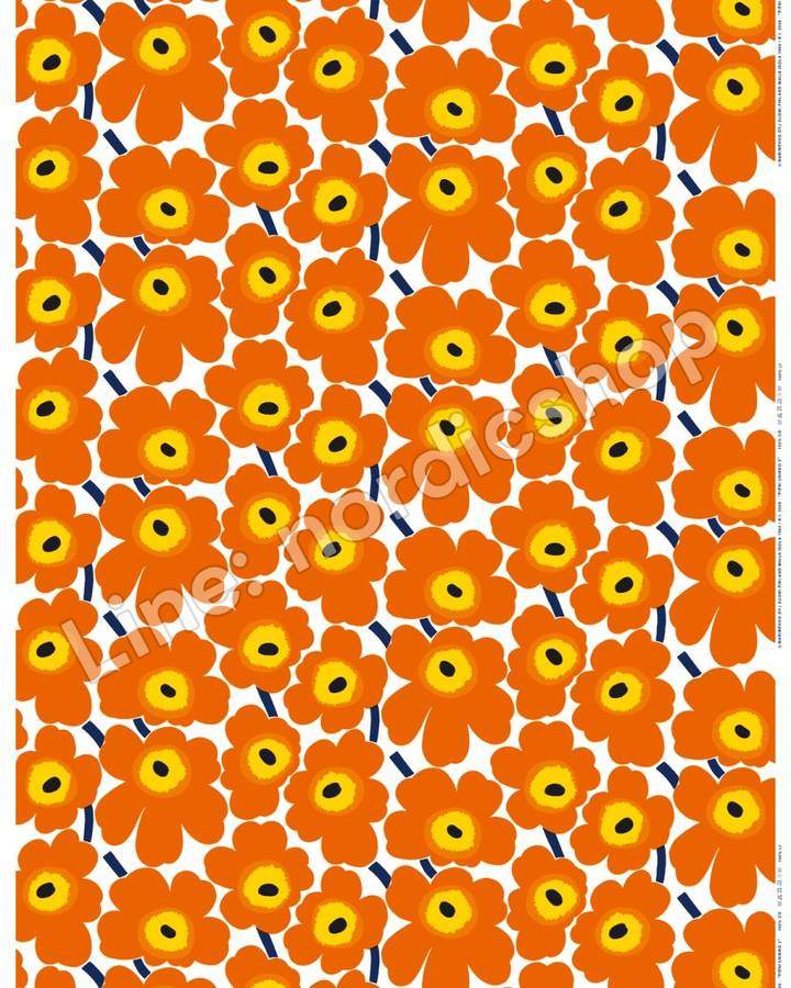 Marimekko Pieni Unikko 棉布・白色、橘色、深藍(3)
