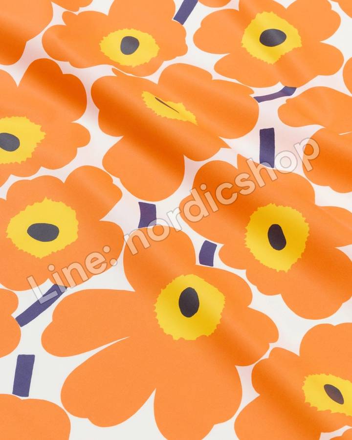 Marimekko Pieni Unikko 防水塗層棉布・白色、橘色、深藍(2)