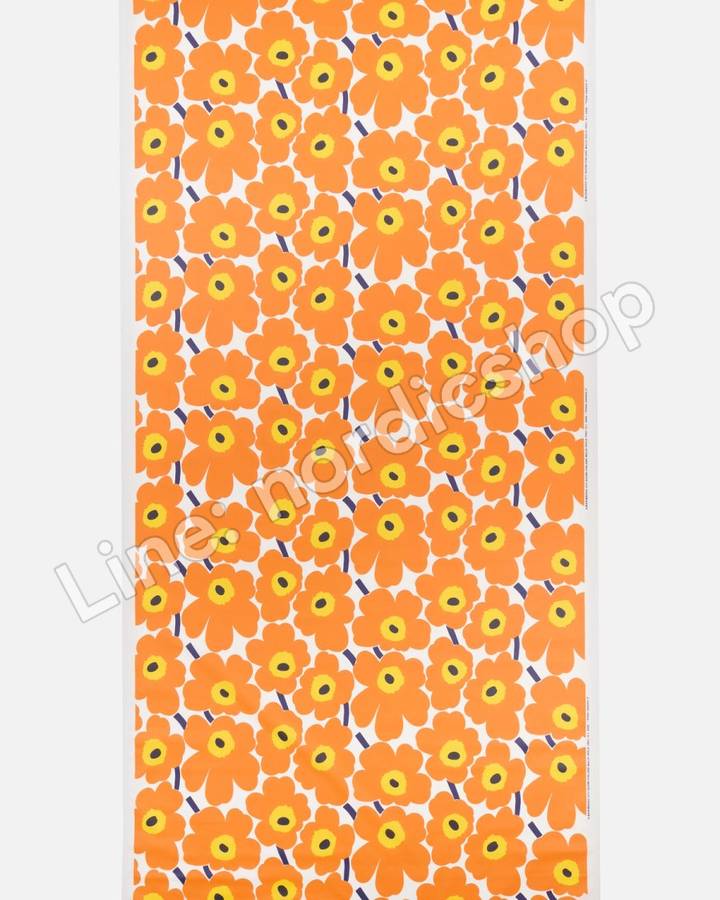 Marimekko Pieni Unikko 防水塗層棉布・白色、橘色、深藍(3)