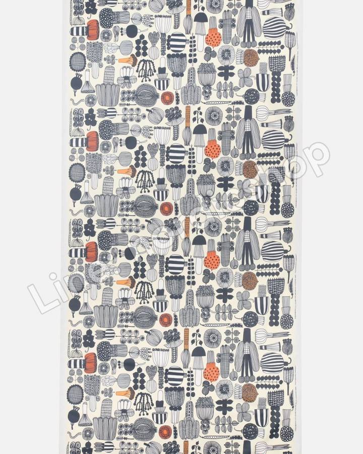 Marimekko Puutarhurin Parhaat 防水塗層棉布・白色、黑色、橘色(2)