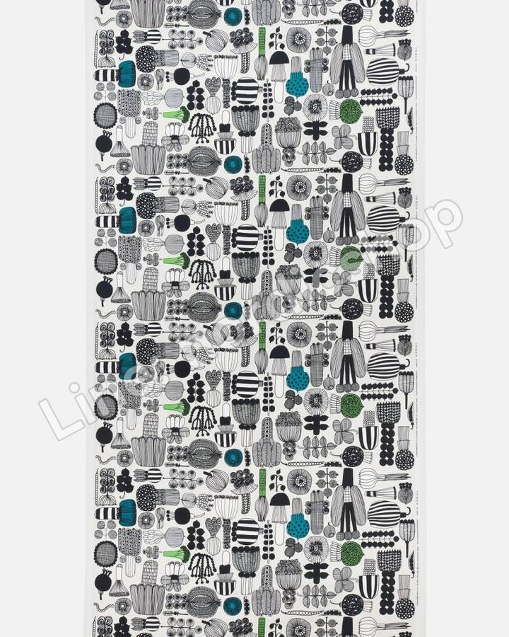 Marimekko Puutarhurin parhaat 棉布・淺灰、綠色、黑色(2)