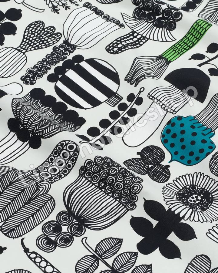 Marimekko Puutarhurin parhaat 棉布・淺灰、綠色、黑色