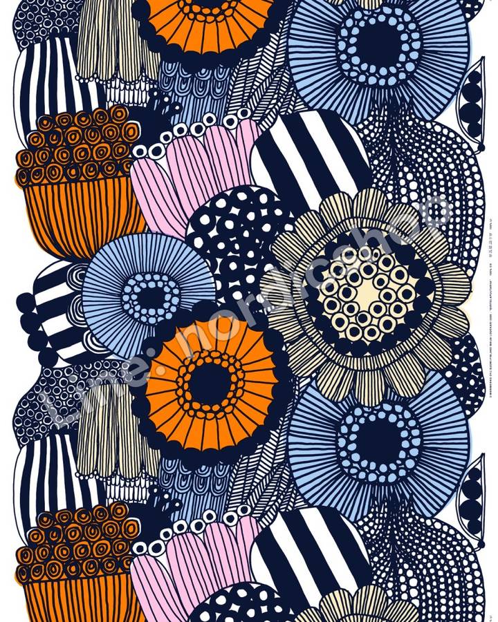 Marimekko Siirtolapuutarha 棉布・白色、淺黃、橘色、淺藍(2)