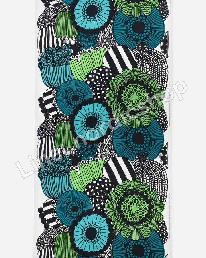 Marimekko Siirtolapuutarha 棉布・白色、綠色、黑色(2)