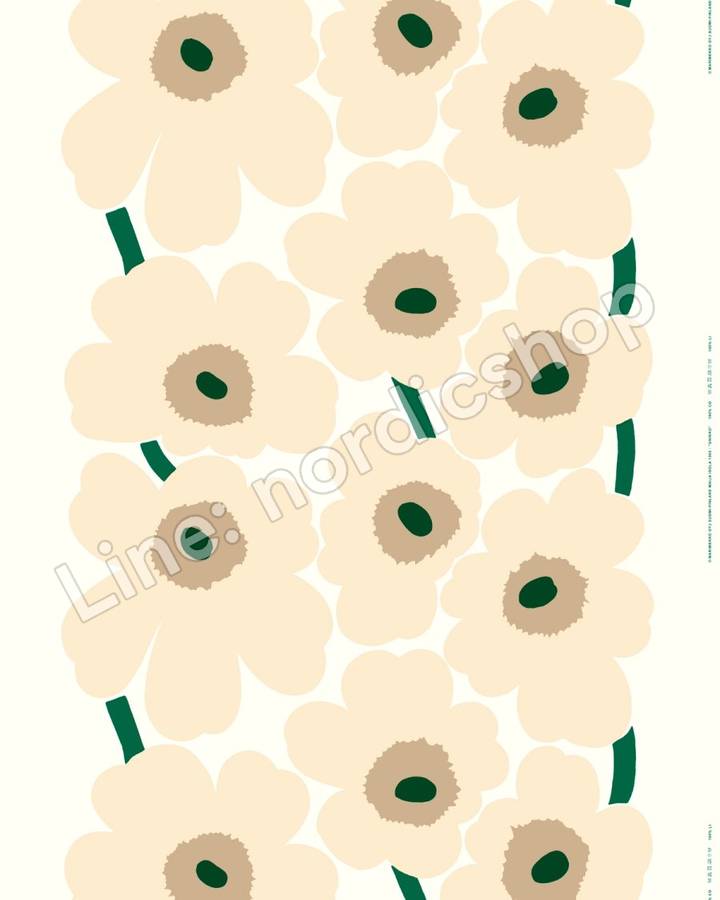 Marimekko Unikko 亞麻布・白色、乾草綠、沙色、祖母綠