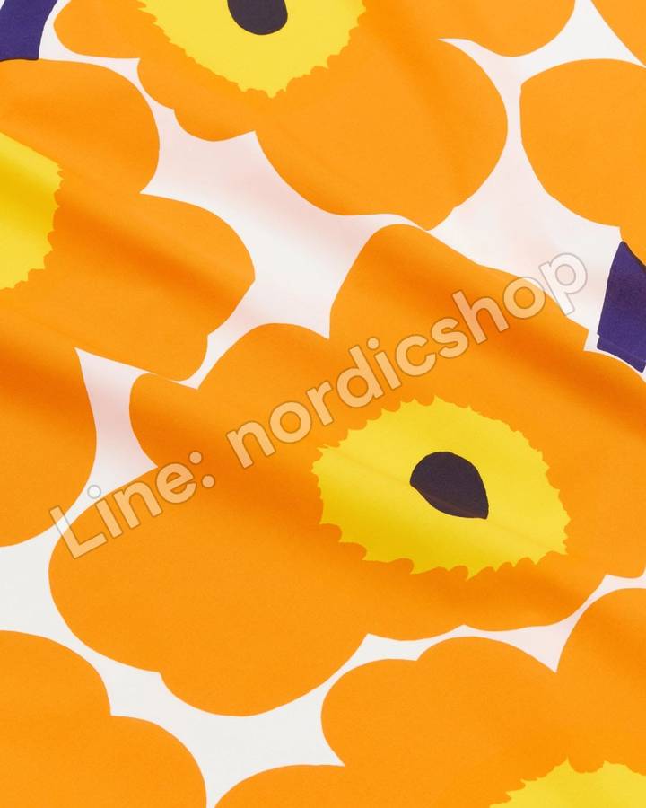 Marimekko Unikko 棉布・白色、橘色、深藍(2)