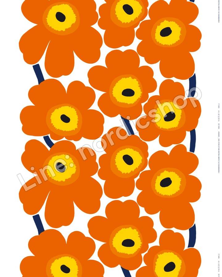 Marimekko Unikko 棉布・白色、橘色、深藍(3)