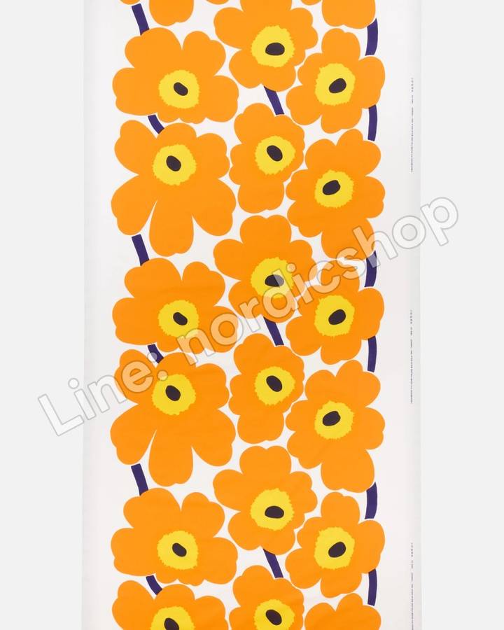 Marimekko Unikko 棉布・白色、橘色、深藍