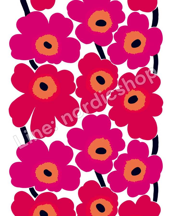 Marimekko Unikko 棉布・白色、紅色、亮粉紅（3）