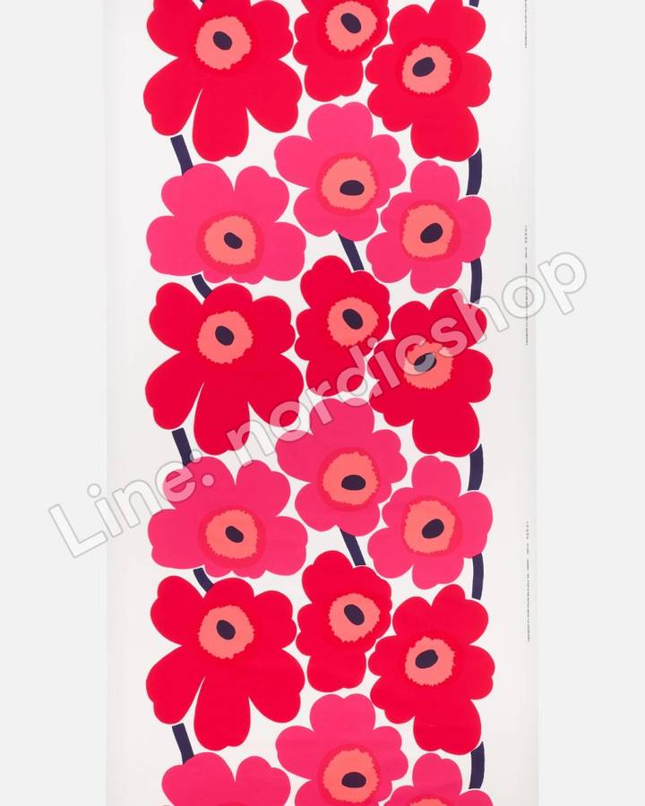 Marimekko Unikko 棉布・白色、紅色、亮粉紅
