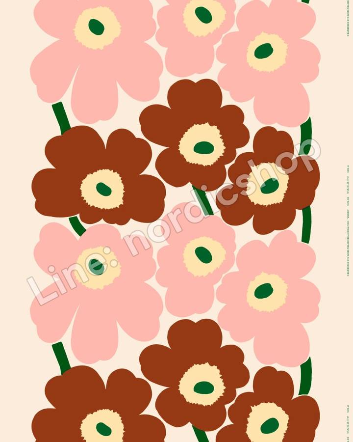 Marimekko Unikko 棉布・米白、粉紅、栗色、綠色