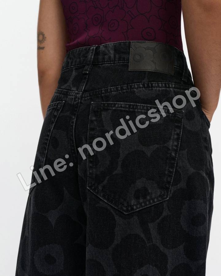 Marimekko Maridenim Loose Unikko S 牛仔褲（短版褲長）・水洗黑（4）