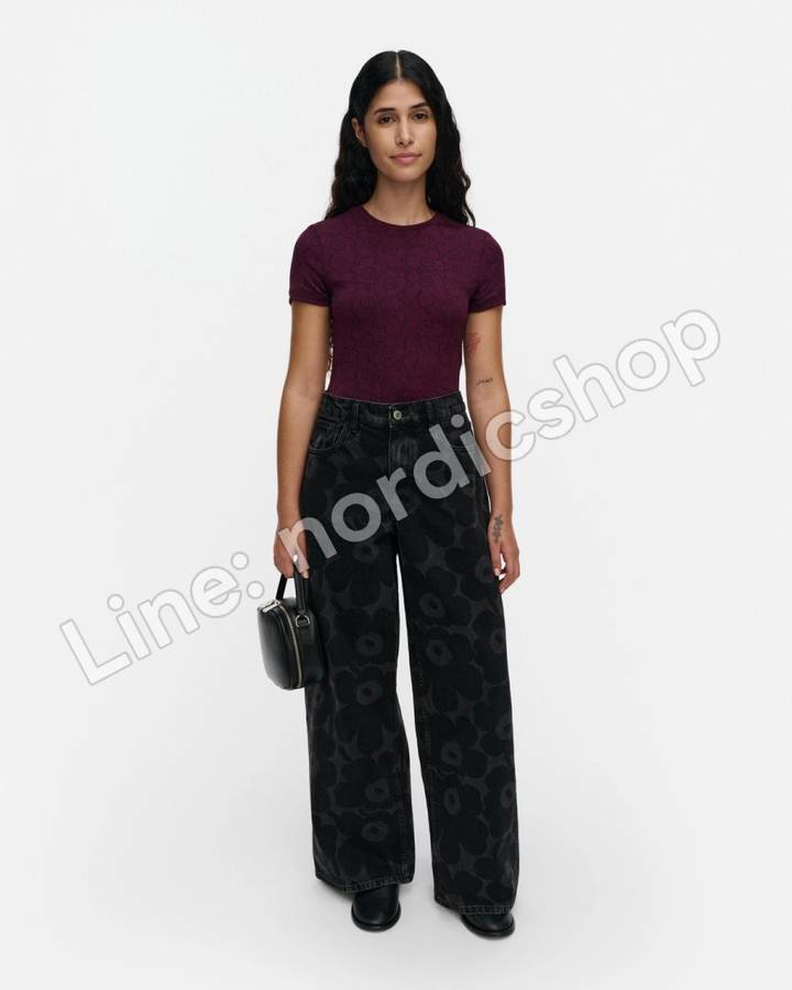Marimekko Maridenim Loose Unikko S 牛仔褲（短版褲長）・水洗黑