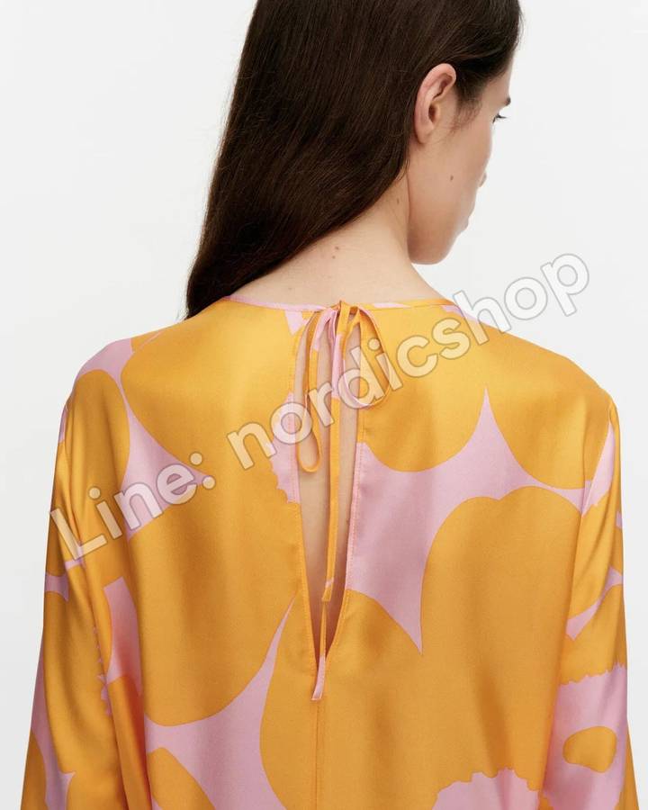 Marimekko Kaunista Unikko 絲質洋裝・黃色、粉紅（2）