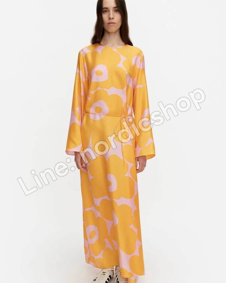 Marimekko Kaunista Unikko 絲質洋裝・黃色、粉紅（3）