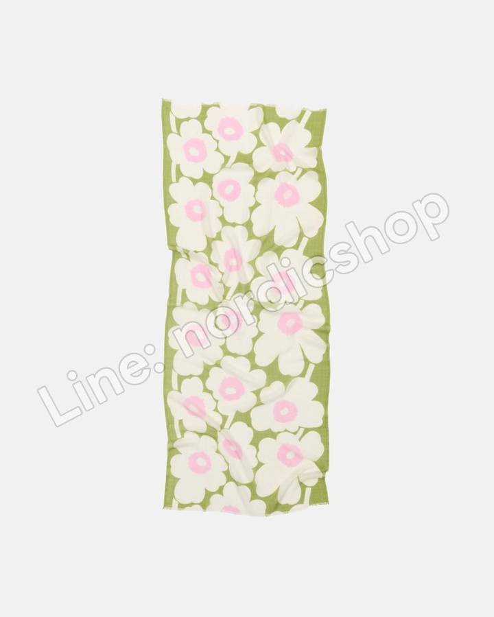 Marimekko Fiore Unikko 圍巾・米白、綠色、粉紅(2)