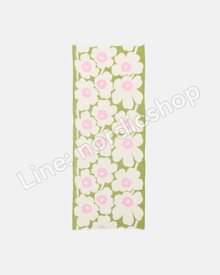 Marimekko Fiore Unikko 圍巾・米白、綠色、粉紅