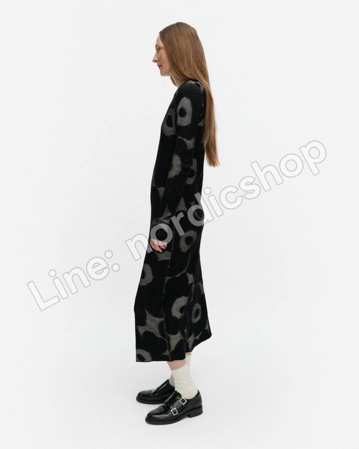 Marimekko Laatia Unikko 針織洋裝・黑色、粉紅(2)