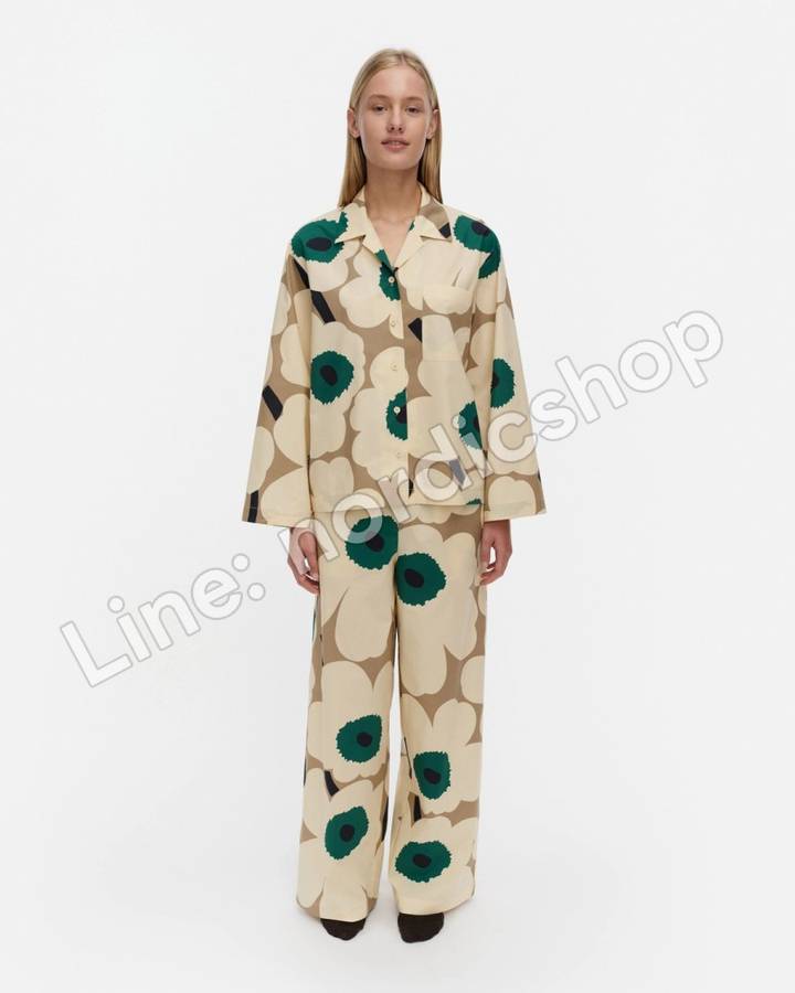 Marimekko Arvoituksia Unikko 睡褲・米色、卡其綠、綠色(2)